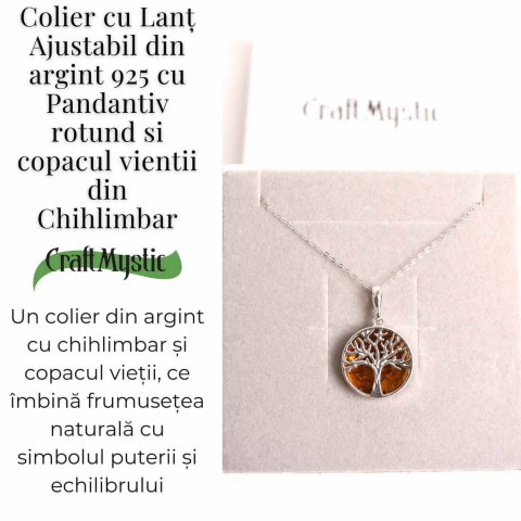 cColier argint 925 cu chihlimbar natural - copacul vietii rotund [2]