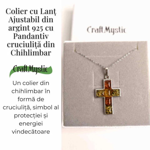 Colier argint 925 cu chihlimbar natural - crucea protectiei [4]