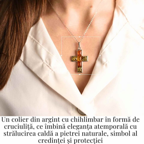 Colier argint 925 cu chihlimbar natural - crucea protectiei [1]
