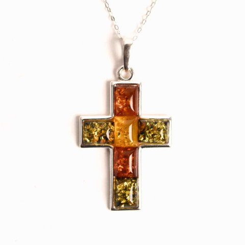 Coliere - Colier argint 925 cu chihlimbar natural - crucea protectiei