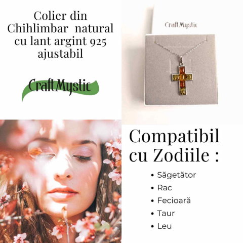 Colier argint 925 cu chihlimbar natural - crucea protectiei [2]
