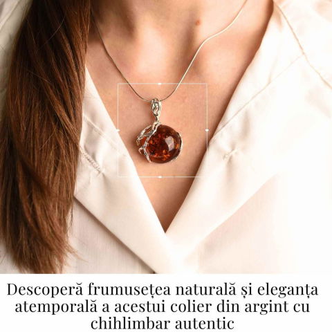 Colier argint 925 cu chihlimbar natural - design rotund elegant [1]