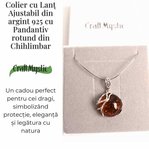 Colier argint 925 cu chihlimbar natural - design rotund elegant [4]