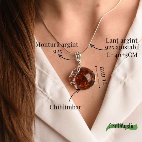 Colier argint 925 cu chihlimbar natural - design rotund elegant [3]