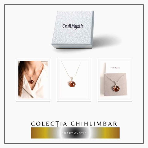 Colier argint 925 cu chihlimbar natural - design rotund elegant [5]