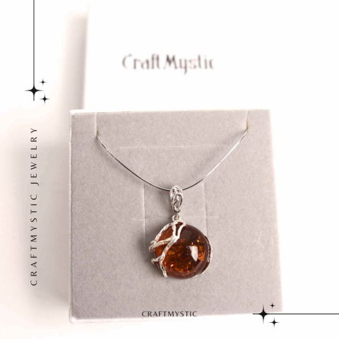 Colier argint 925 cu chihlimbar natural - design rotund elegant [6]