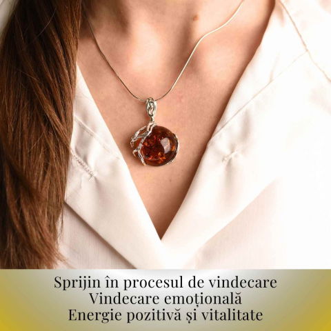 Colier argint 925 cu chihlimbar natural - design rotund elegant [7]