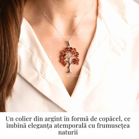 Colier argint 925 cu chihlimbar natural - simbolul copacului vietii [1]