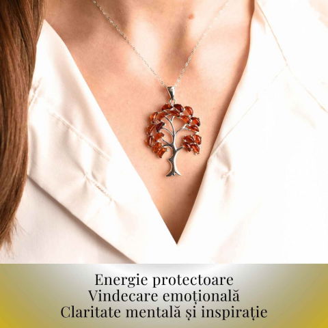 Colier argint 925 cu chihlimbar natural - simbolul copacului vietii [7]
