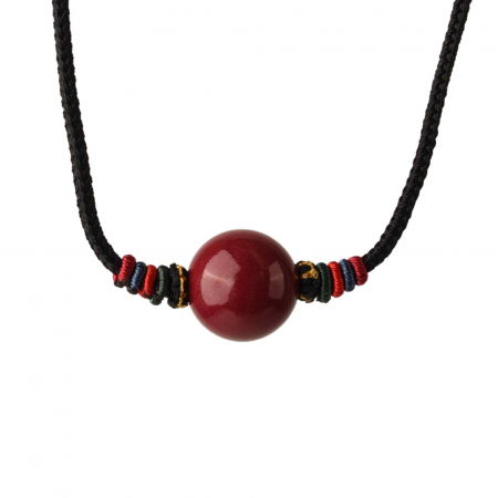 Coliere - Colier cu pandantiv 16mm din cinabru natural -  Amuleta de vindecare spirituala impotriva chakrei rele, pandantiv reglabil