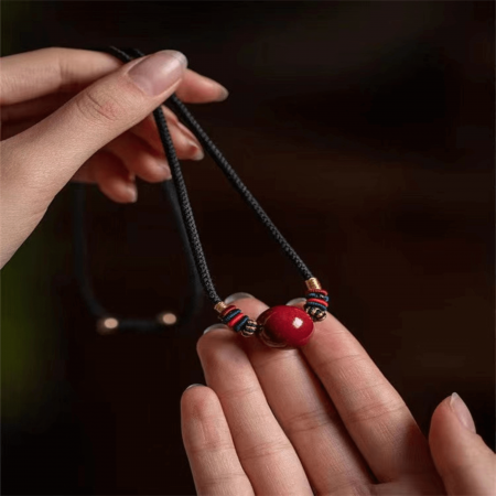 Colier cu pandantiv 16mm din cinabru natural -  Amuleta de vindecare spirituala impotriva chakrei rele, pandantiv reglabil [6]