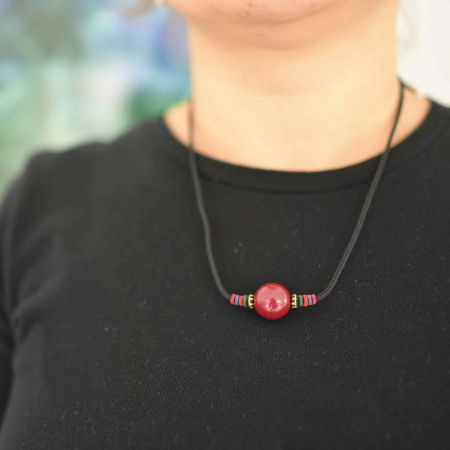 Colier cu pandantiv 16mm din cinabru natural -  Amuleta de vindecare spirituala impotriva chakrei rele, pandantiv reglabil [2]