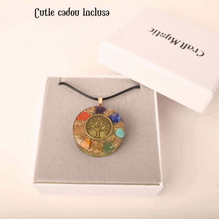 Colier cu pandantiv 35mm cu energie Orgonica cu Arborele Vietii cuprat si pietre naturale pentru cele sapte chakre [3]