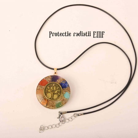 Colier cu pandantiv 35mm cu energie Orgonica cu Arborele Vietii cuprat si pietre naturale pentru cele sapte chakre [4]