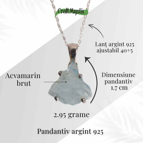 Colier Argint 925 cu Acvamarin Brut 2.95 gr– Liniste Interioara si Claritate [4]