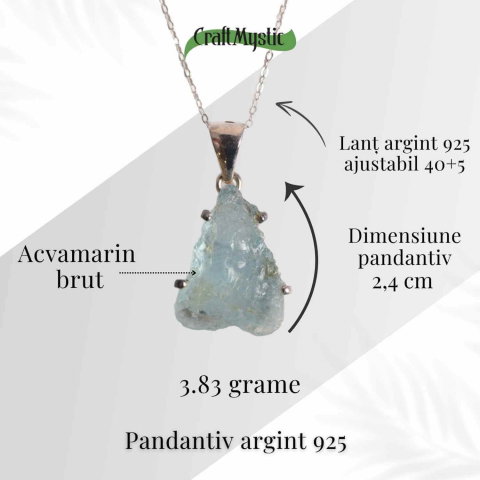 Colier Argint 925 cu Acvamarin Brut 3.83 gr- Liniste Interioara si Claritate [4]