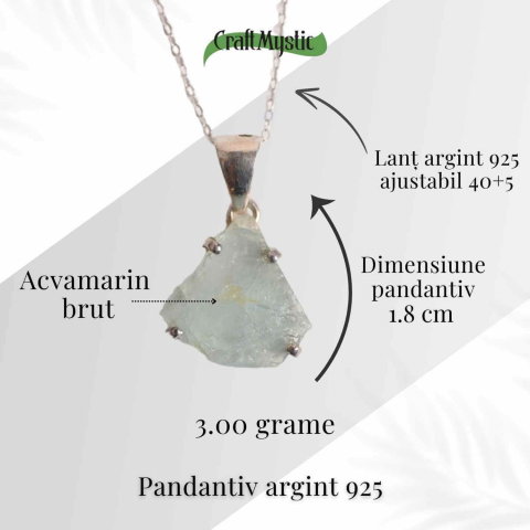 Colier Argint 925 cu Acvamarin Brut 3.00gr - Liniste Interioara si Claritate [4]
