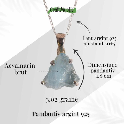 Colier Argint 925 cu Acvamarin Brut 3.02 gr- Liniste Interioara si Claritate [4]