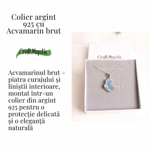 Colier Argint 925 cu Acvamarin Brut 2.95 gr– Liniste Interioara si Claritate [2]