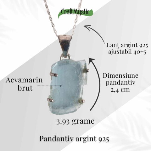 Colier Argint 925 cu Acvamarin Brut 3.93 gr– Liniste Interioara si Claritate [4]