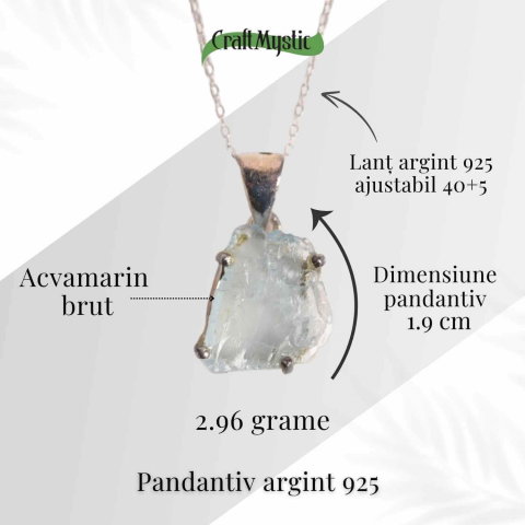 Colier Argint 925 cu Acvamarin Brut 2.96 gr- Liniste Interioara si Claritate [4]