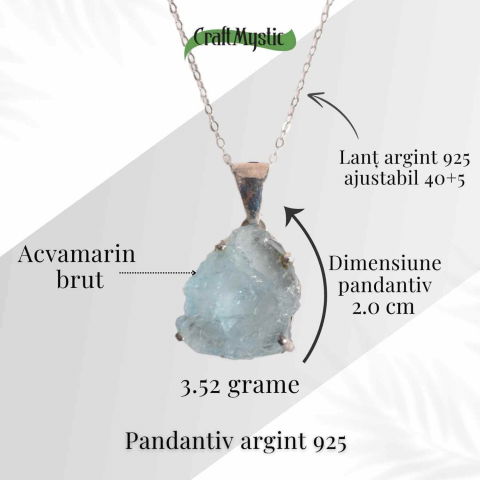 Colier Argint 925 cu Acvamarin Brut 3.52 gr- Liniste Interioara si Claritate [4]