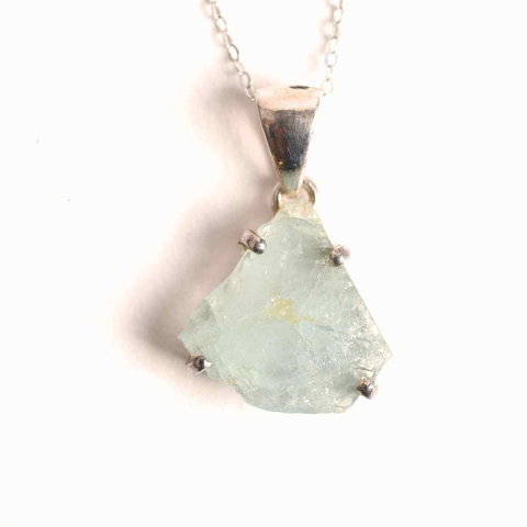 Coliere - Colier Argint 925 cu Acvamarin Brut 3.00gr - Liniste Interioara si Claritate