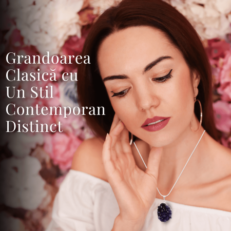 Colier deosebit cu Lant Argintiu si Pandantiv din Ametist Druzy Natural, 20-30mm [2]