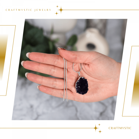 Colier deosebit cu Lant Argintiu si Pandantiv din Ametist Druzy Natural, 20-30mm [3]