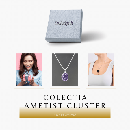 Colier deosebit cu Lant Argintiu si Pandantiv din Ametist Druzy Natural, 20-30mm [8]