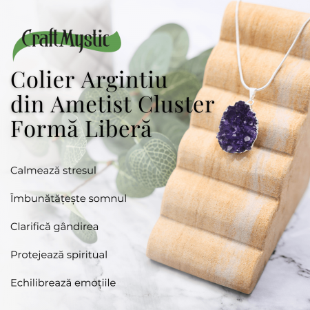 Colier deosebit cu Lant Argintiu si Pandantiv din Ametist Druzy Natural, 20-30mm [4]