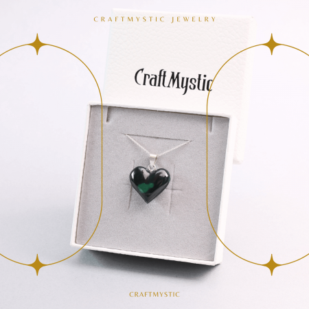 Colier Elegant cu Lant Argintiu si Pandantiv din Malachit Natural in Forma de Inima, 25mm [7]