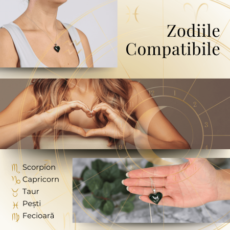 Colier Elegant cu Lant Argintiu si Pandantiv din Malachit Natural in Forma de Inima, 25mm [4]