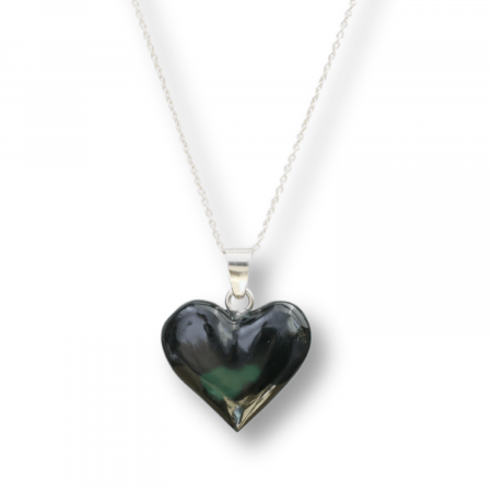 Colier Elegant cu Lant Argintiu si Pandantiv din Malachit Natural in Forma de Inima, 25mm [8]