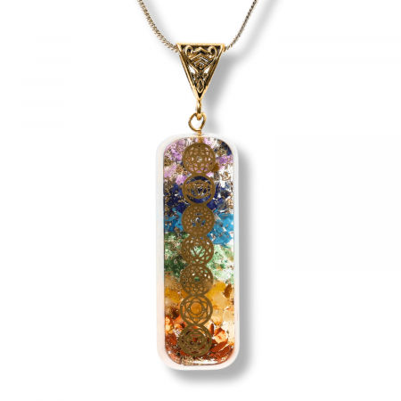 Pandantiv orgonic cu Cristale si Simbolurile Chakrelor lucrat manual