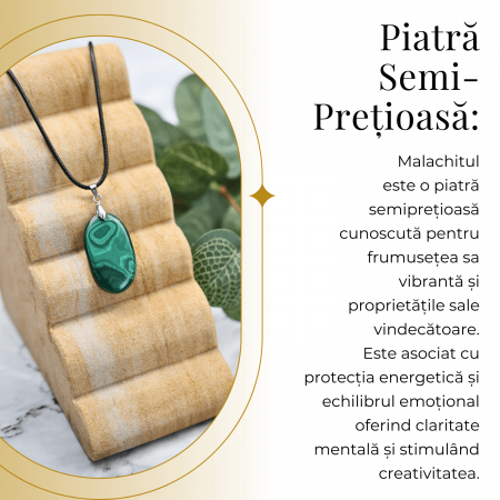 Colier cu Lant Reglabil si Pandantiv Oval din Malachit Natural 30mm [2]