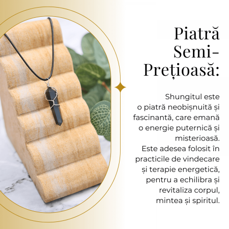 Colier Ajustabil cu Pandantiv Hexagonal din Shungit Natural, 35mm [4]