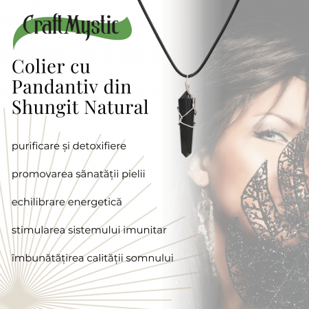 Colier Ajustabil cu Pandantiv Hexagonal din Shungit Natural, 35mm [6]