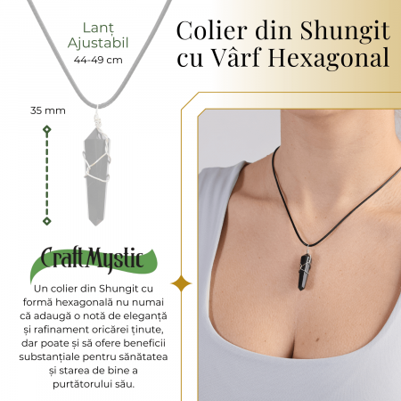 Colier Ajustabil cu Pandantiv Hexagonal din Shungit Natural, 35mm [1]