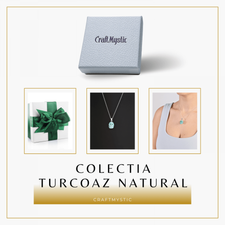 Colier Stilat cu Lant Argintiu si Pandantiv din Turcoaz Natural in Forma de Craniu, 20mm [7]