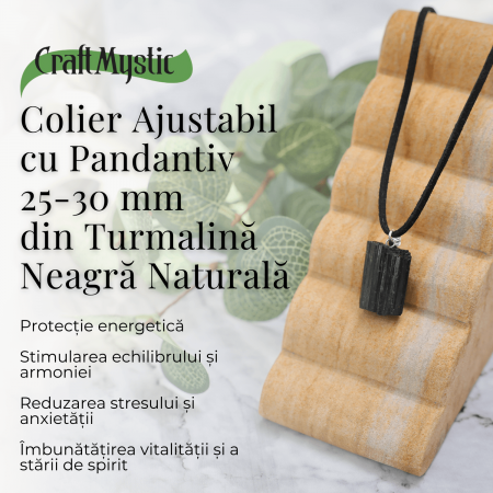 Colier Ajustabil cu Pandantiv din Turmalina Neagra Naturala 25-30mm [4]