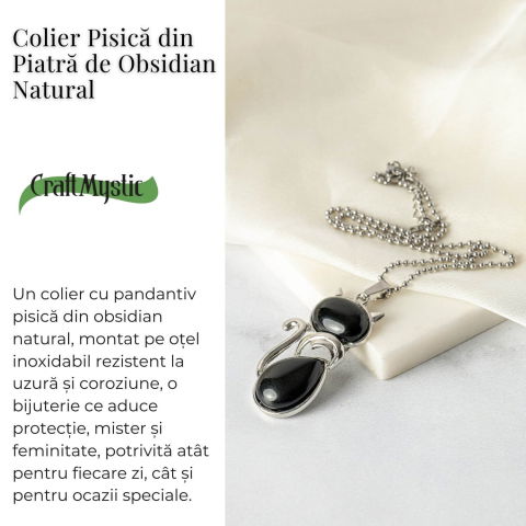Protectie si Echilibru – Colier Pisica din Otel Inoxidabil cu Obsidian [2]