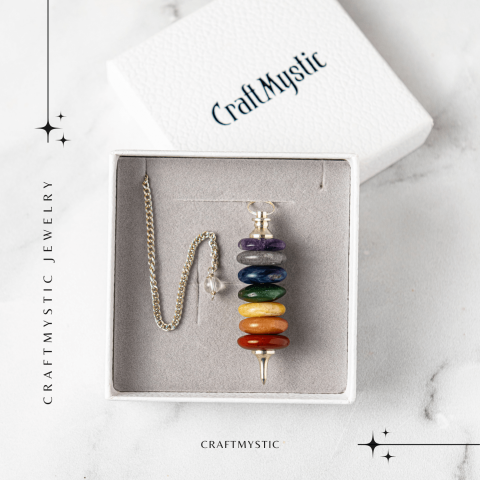 Pendul cu 7 Inele si Pietre Naturale – Echilibru si Vindecare Chakre [7]