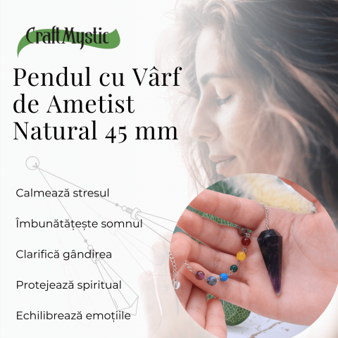 Pendul Radiestezie Ametist cu 7 Margele Chakre pentru Vindecare [8]