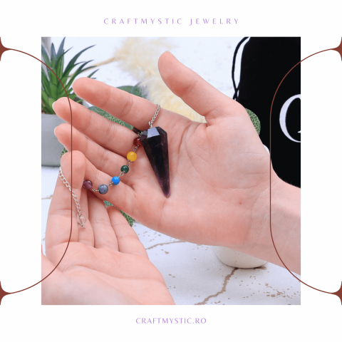 Pendul Radiestezie Ametist cu 7 Margele Chakre pentru Vindecare [2]