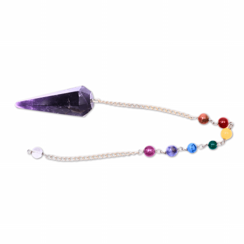 Pendul Radiestezie Ametist cu 7 Margele Chakre pentru Vindecare [1]