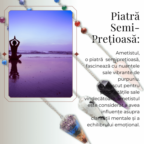 Pendul Radiestezie Ametist cu 7 Margele Chakre pentru Vindecare [6]