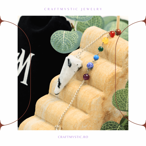 Pendul Piatra Lunii Curcubeu cu 7 Margele Chakre - Echilibru si Claritate [2]