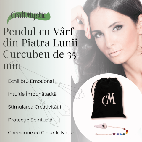 Pendul Piatra Lunii Curcubeu cu 7 Margele Chakre - Echilibru si Claritate [7]