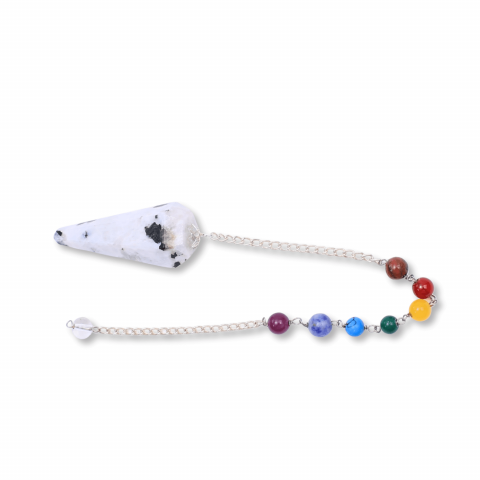 Pendul Piatra Lunii Curcubeu cu 7 Margele Chakre - Echilibru si Claritate [1]